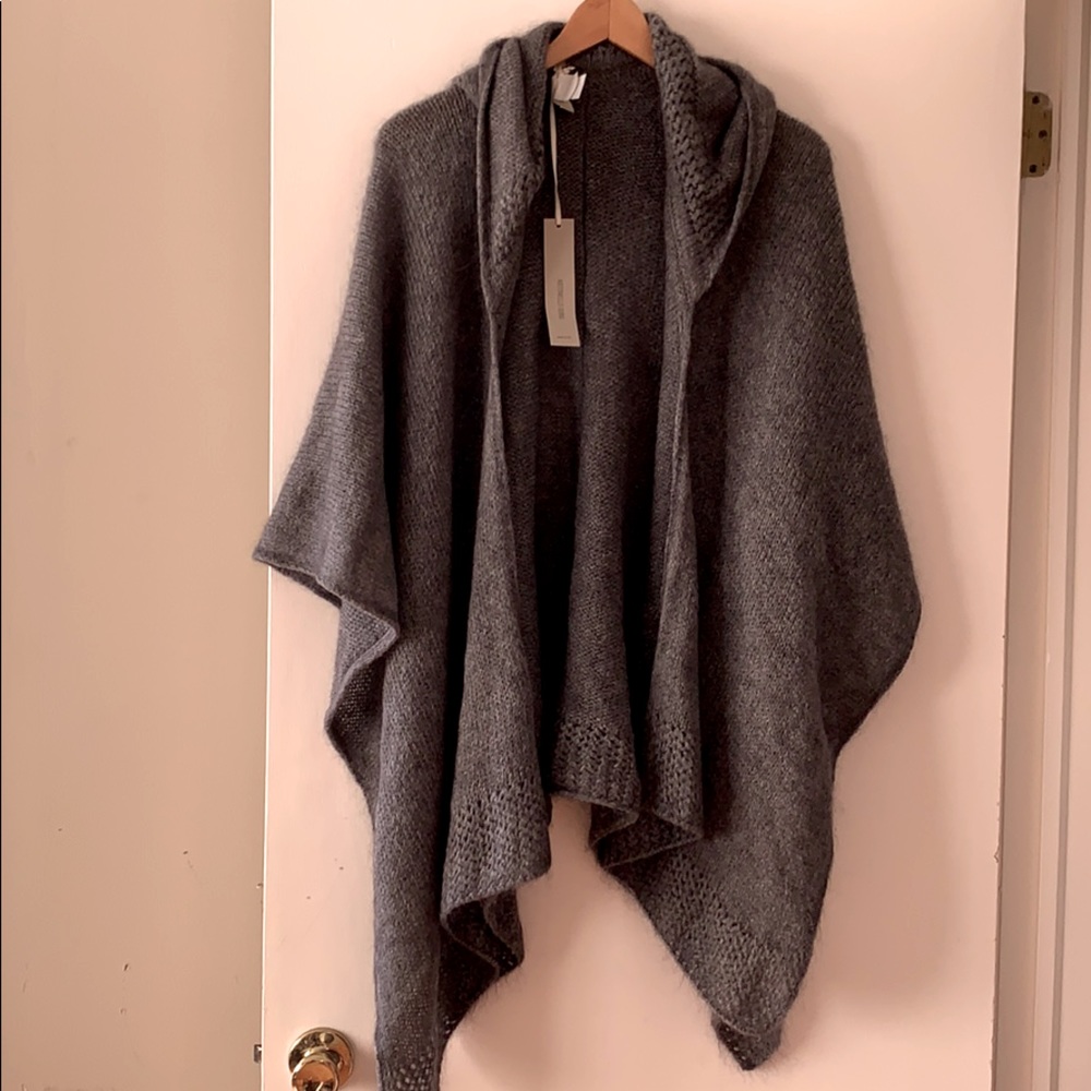Knit poncho with hoodie